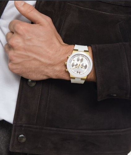 Movado BOLD Fusion Two-Tone IP Ceramic Chrono White Silicone Strap Watch 3600893 - Picture 3 of 6