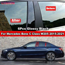 Black B C Pillars Post Window Cover Trim For Benz C Class Sedan W205 2015-2021