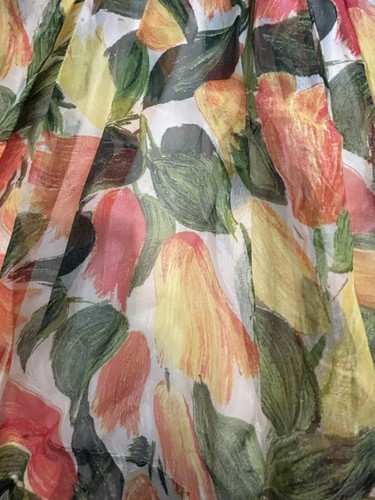Vtg 60’s HELEN ROSE Salon Floral Tulip Green Orange Chiffon Evening Gown Dress - Picture 2 of 13