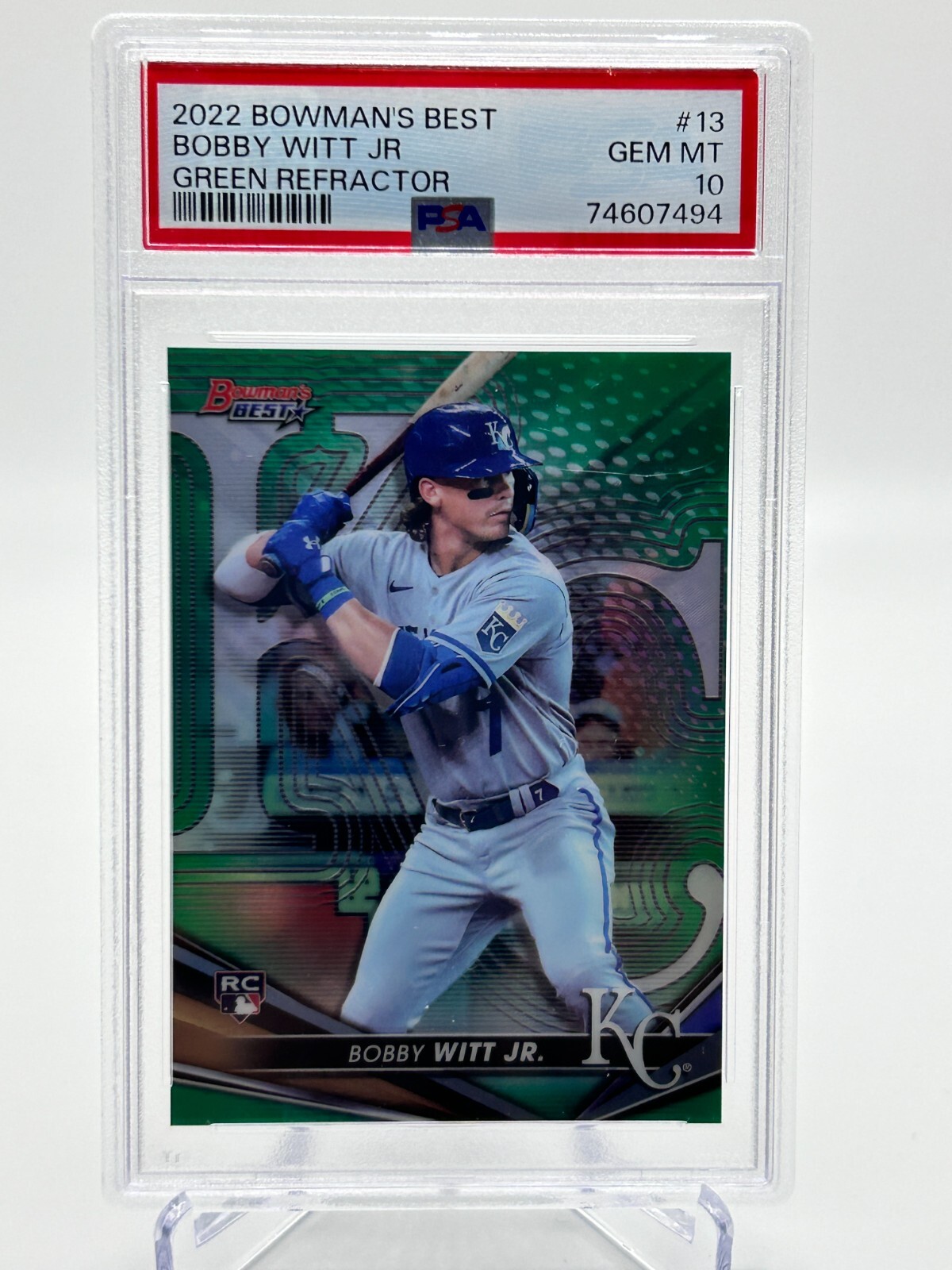 BOBBY WITT JR 2022 BOWMANS BEST GREEN REFRACTOR 94/99 PSA 10 #13 JC