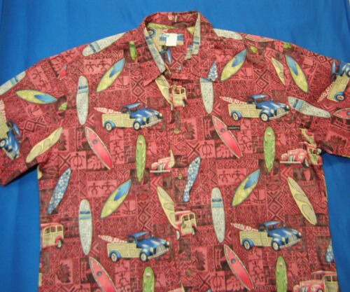 Top Marken Hawaii Aloha Hemd Woody Cars & Surfboards rot Reverse Gr.2XL - Bild 2 von 8