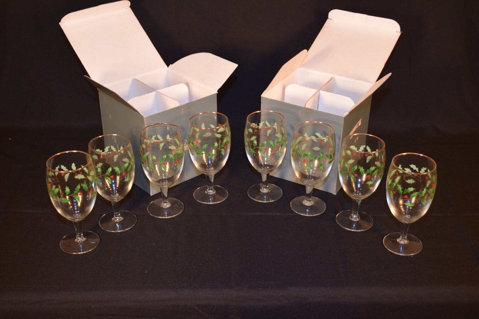 8/Set LENOX China Holiday Iced Beverage / Water Goblet Glasses Gold