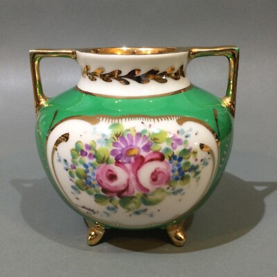 Limoges France Porzellanvase mit zwei Henkeln handverziert signiert