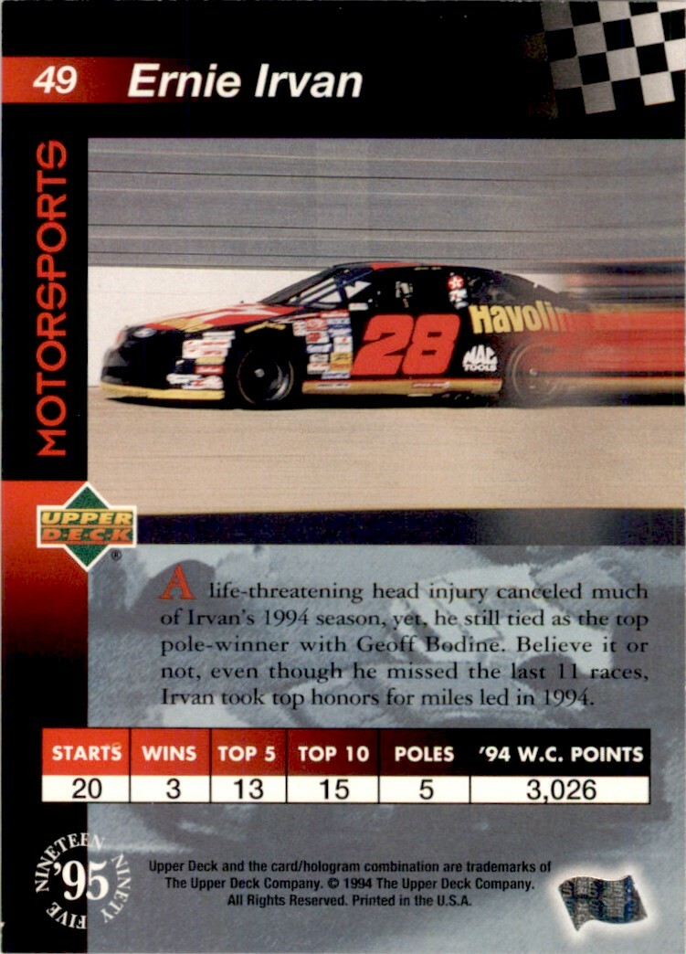 1995 Upper Deck Silver Signature Ernie Irvan #49 NASCAR Racing | eBay