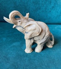 Vintage Banded Onyx Elephant Figurine – Carved Stone Ornament – Good Luck Decor