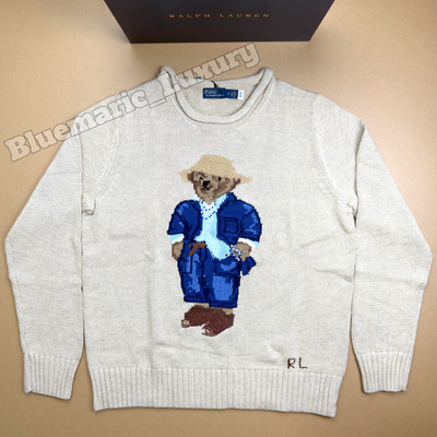 POLO RALPH LAUREN Straw Hat Polo Bear Sweater Cream Women's Size M NWT