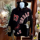 Nike Air Jordan Brooklyn Fleece AOP Pullover Hoodie L Black Red Gold FN4545-010