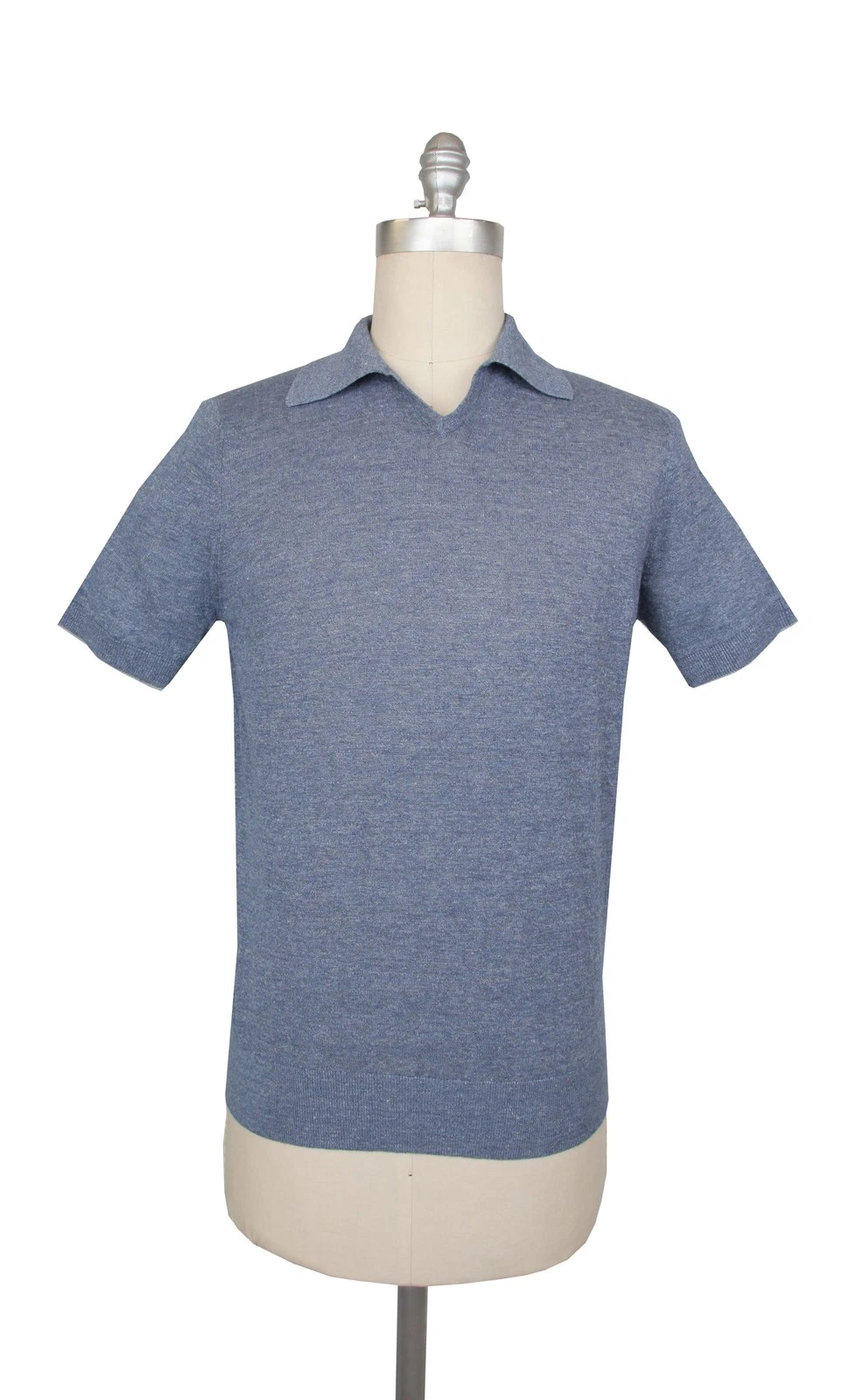 Brunello Cucinelli — $795 Brunello Cucinelli Blue Melange Linen Blend Polo - XX Small/44 - (BC512266)