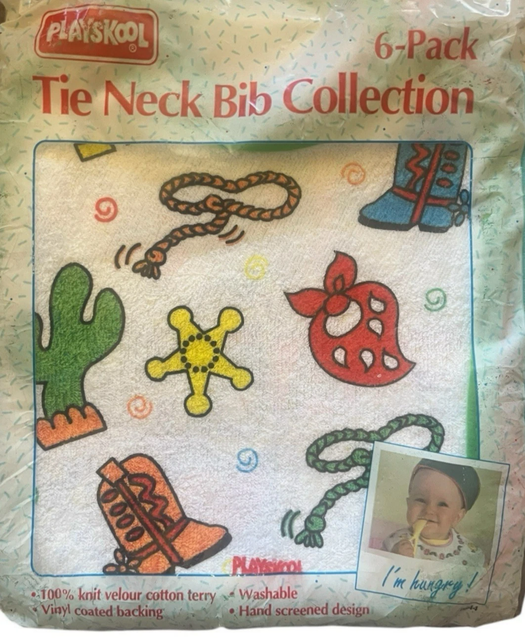 New Vintage Playskool Baby Terry Bibs 6 Pack Tie Back Primary Colors NOS
Opens in a new window or ta
