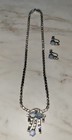 Vintage Leo Glass Art Deco Rhinestone Necklace Earrings Blue Moonglow Stone Set — photo 2