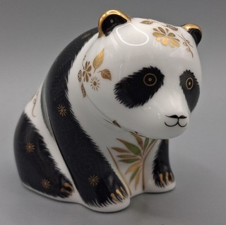 Royal Crown Derby Paperweight Baby Panda Sitting Silver Stopper