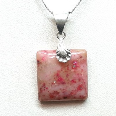 LARGE 21.01ctw Raspberry Rhodonite Cabochon 925 Sterling Silver Pendant 6.3g
