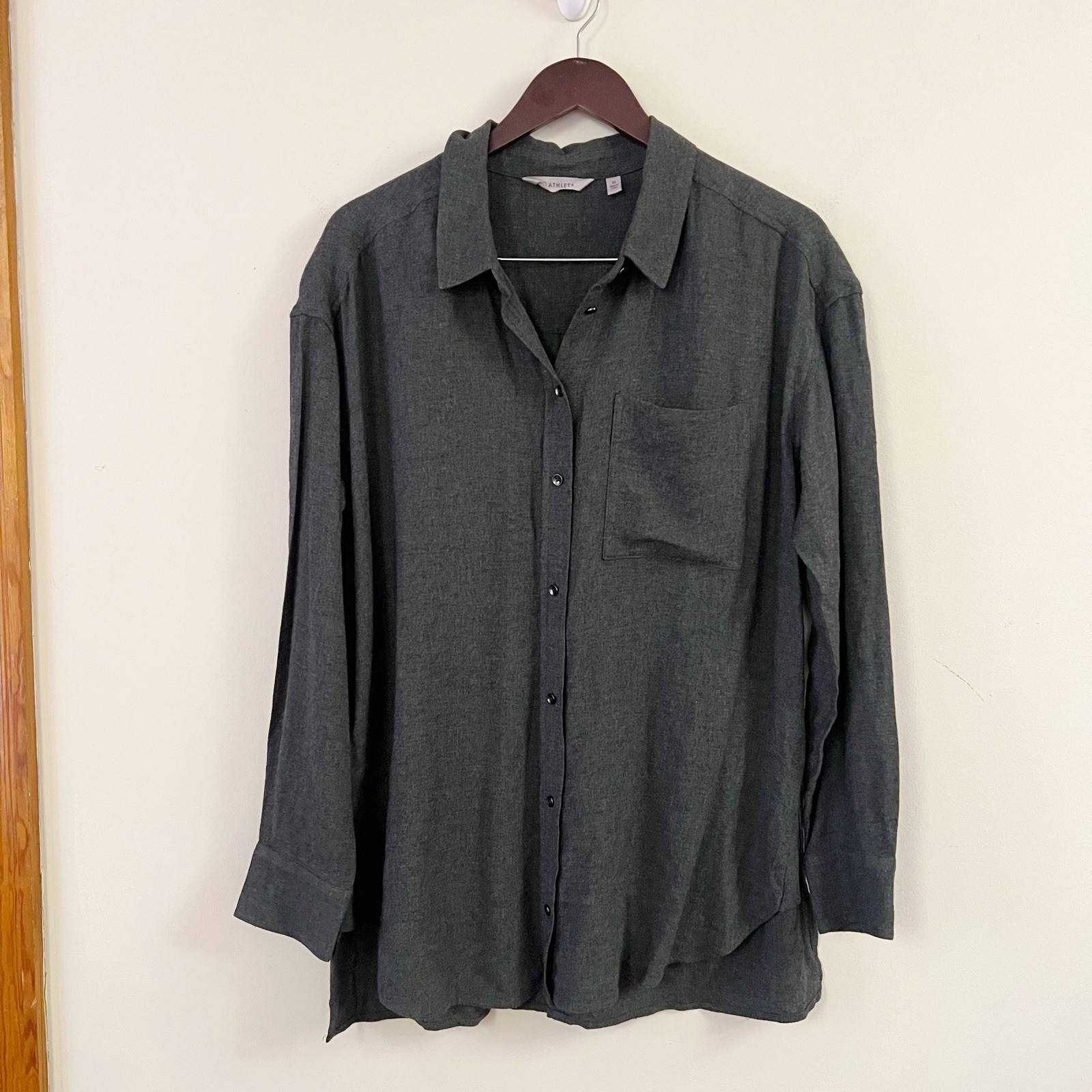 Athleta Dark Gray Collared Button Down Shirt Size… - image 2