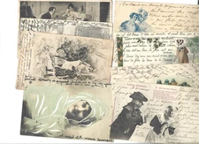 22 old circulated postcards all franked Mouchon 10 cts