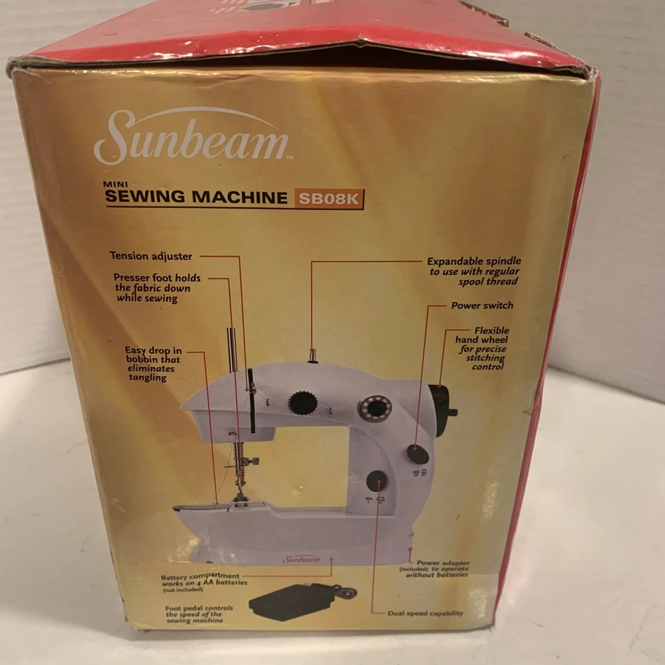 Sunbeam White Mini Sewing Machine With Foot Pedal Model SB08K White - Image 3 of 4