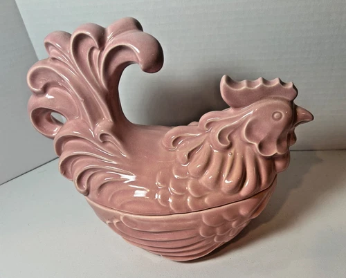 SALE Red Wing USA Pottery Rooster Master Casserole Dish 249 Pink Vintage 1940's