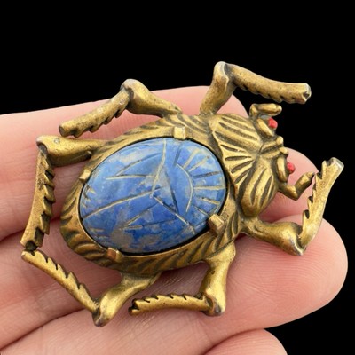 CORO PERFUME POCKET   Adolph Katz Fur Clip Egyptian Beetle Brooch Pin PERFUMER