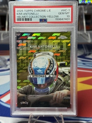2025 Topps Chrome F1 Kimi Antonelli Logofractor Helmet Yellow /75. PSA 10 🔥 🔥