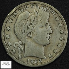 1892 S Barber Silver Half Dollar 50C - Cleaned