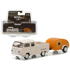 Greenlight Volkswagen T2 Double Cabine Pick-up 1968 With Trailer Caravan 1:64 32100-A