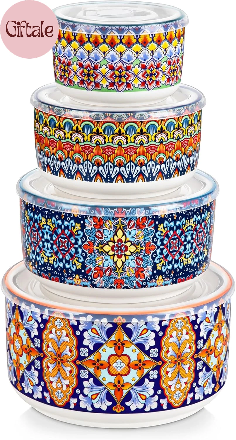 Mixing Bowls with Lids Set of 4, Ceramic Nesting Bowls Serving Bowl for Food Sto
Opens in a new wind