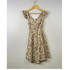 Floral Print Flutter Sleeve Square Neck Fit and Flare Dress Size M