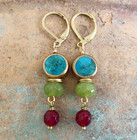 Turquoise Sundance charm handmade gold edge earrings Artisan Jewelry
