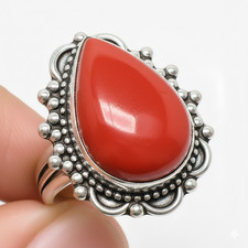 Red Coral Gemstone Handmade 925 Sterling Silver Jewelry All Size Ring For Gift