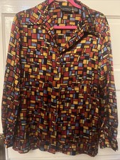Vintage Liz Claiborne 100 Silk Long Sleeve Shirt stain glass size 4 multicolor