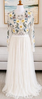 Needle & Thread Tulle Long Gown Dress with Beaded Bodice US 6 NWT