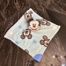 Disney MICKEY MOUSE Baby Lovey Security Blanket Plush Soft Blue Teether