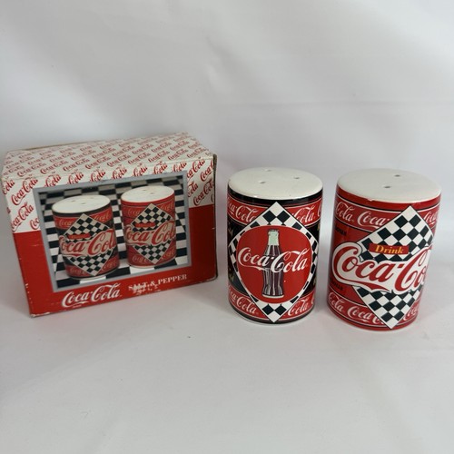 Vintage 90s Coca Cola Ceramic Salt And Pepper Shakers 1995 Enesco Coke