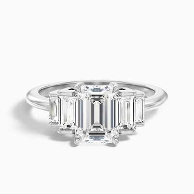 2 Ct Emerald Cut Lab Grown Diamond Five-Stone Engagement Ring 14k White Gold