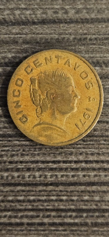 1971 Mexico 5 Cinco Centavos - Mexican Coin - Brass - World Coin F#40