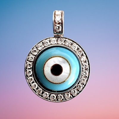 Vintage 18kt Weißgold & Diamant Evil Eye Anhänger Nsouli