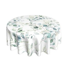 Kawani Spring Summer Leaf Floral Sage Green Tablecloth Round 60 Inch Ruitic W...