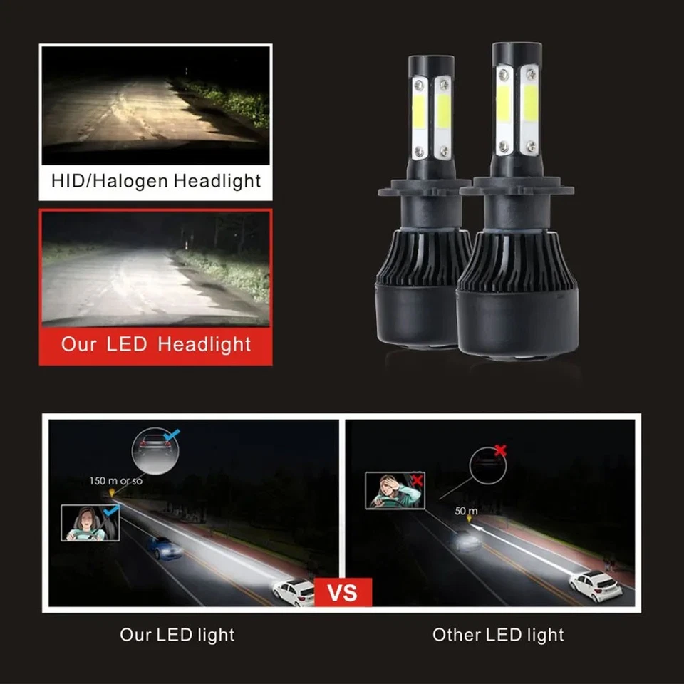 Round Conversion Headlights Kit Clear Lens H6024 +LED Bulb H4 For VW Beetle 300W - Image 2 of 4