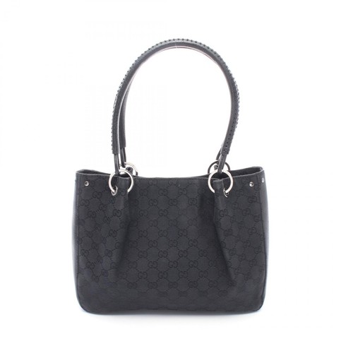 Gucci GG Canvas Leather Handbag 115007 Black Used