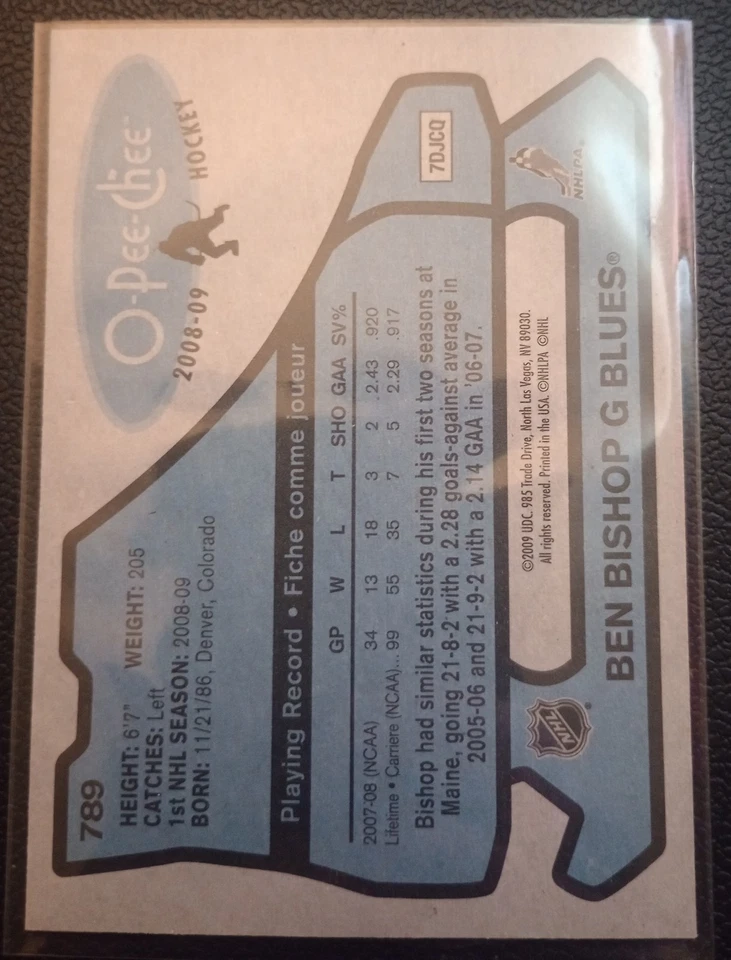 2008-09 O-Pee-Chee 1979-80 Retro #789 Ben Bishop RC Rookie Blues - Image 2 of 2