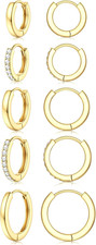 Small 14K Gold Plated CZ Huggie Hoop Earrings Set