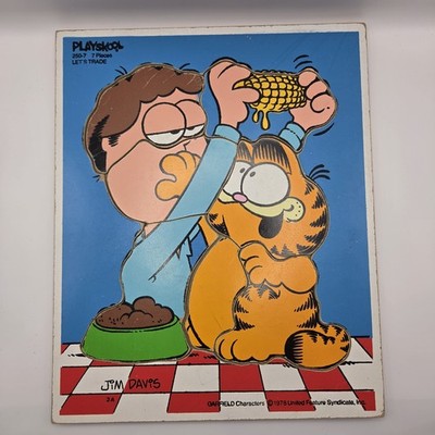 4 Vintage Wooden Playskool Puzzles Sesame street Garfield Rick beach 13 pieces