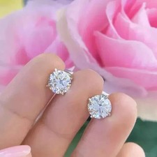 3Ct Round Cut Solitaire Lab Created Diamond Stud Earrings 14k White Gold Plated