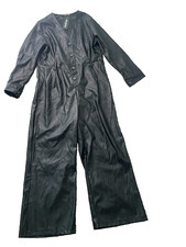 Boohoo Jumpsuit Size 18 Womens EU 46 Vintage Black Leather Look NEW RRP £44