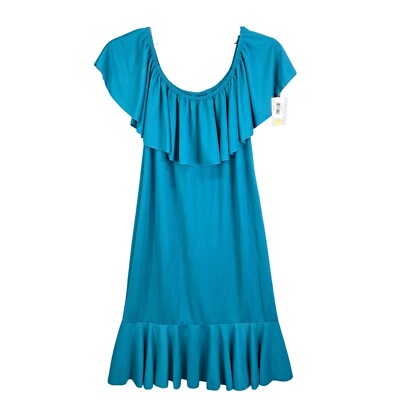 Womens LuLaRoe Blue Cici Ruffle Dress Off Shoulder Polyester Stretch Size 3XL