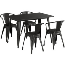30" x 48" Rectangular Black Metal Restaurant Table Set with 4 Armchairs