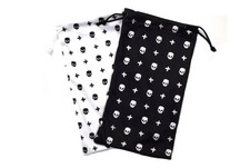 2 Microfiber Case Pouch Bag Holder Soft For Sunglasses Eyeglasses Skull Design.