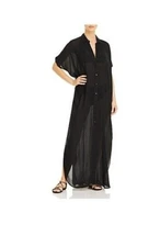 NWT AQUA Swim Black Button Front Maxi Swimsuit Cover Up XS yse0723