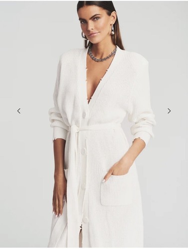 Ser.O.Ya Distressed Cardigan Sweater Maxi White Long Amanda Size M - Picture 2 of 6