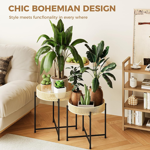 Plant Stands Set of 2 Tall Plant Stand Indoor Rattan Plant Table for 5 Pots Plan - Picture 3 of 7