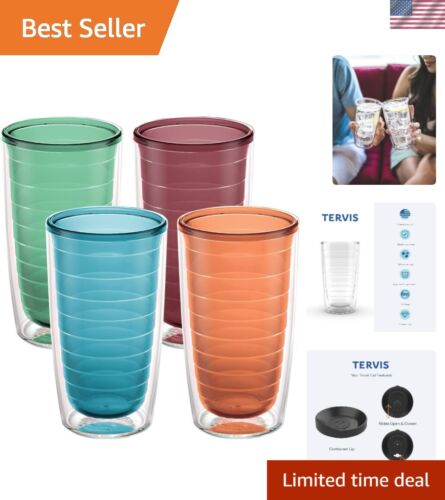 16oz Double-Walled Insulated Tumblers - Colorful 4-Pack for Hot & Cold Drinks